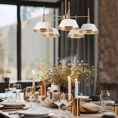 Mid-Century Modern 5-Light Gold Chandelier Wheel Lighting for Dining Room