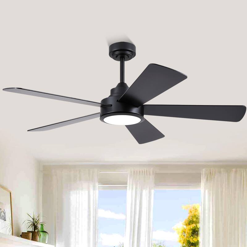 52" Modern Ceiling Fan with Light and Remote 5 Plywood Blades 3 Color LED for Bedroom Living Room Patio - 52 Inches - Black