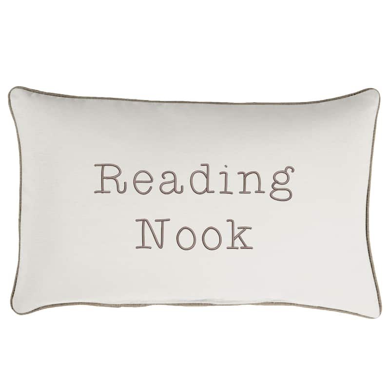 Sunbrella Canvas Embroidered "Reading Nook" Indoor/Outdoor 13x20 Corded Lumbar Pillow (Single)