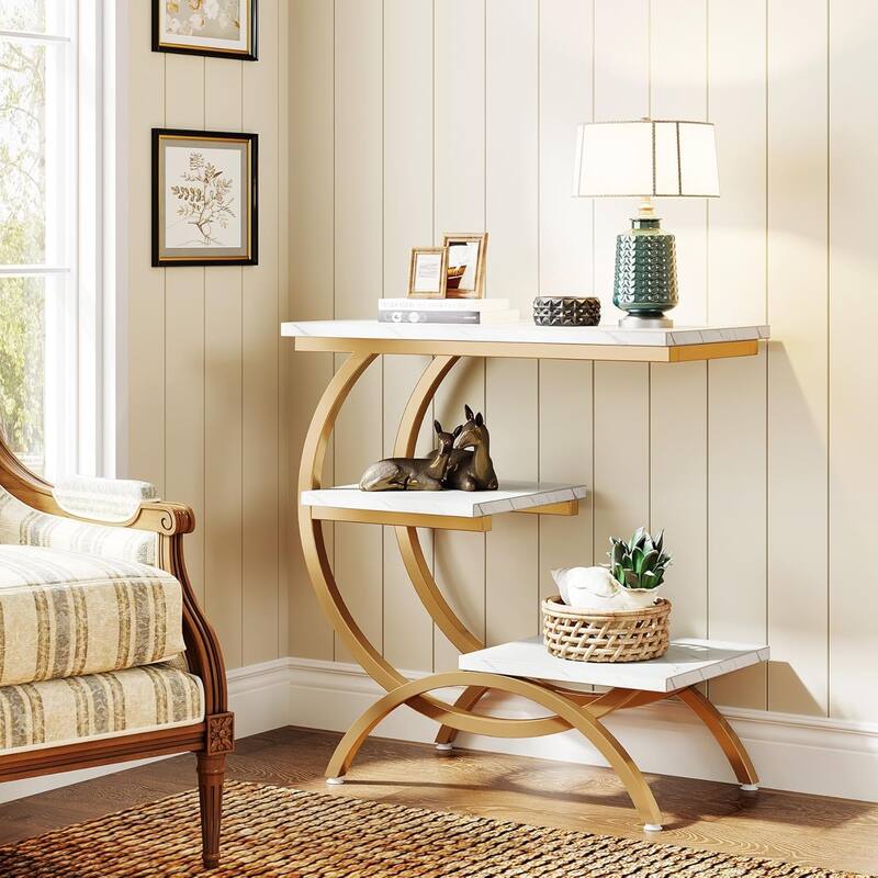 C-Shaped End Table, 3-Tier Small Side Table