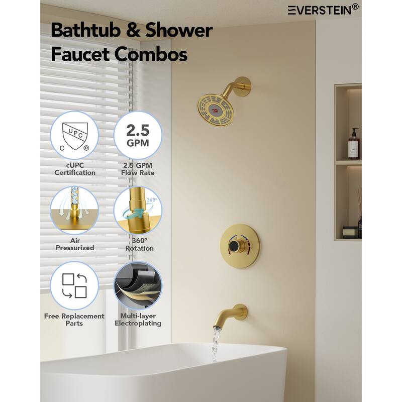 Tub Shower Faucet Set Pressure-Balanced Shower System with Temperature Display Shower Head