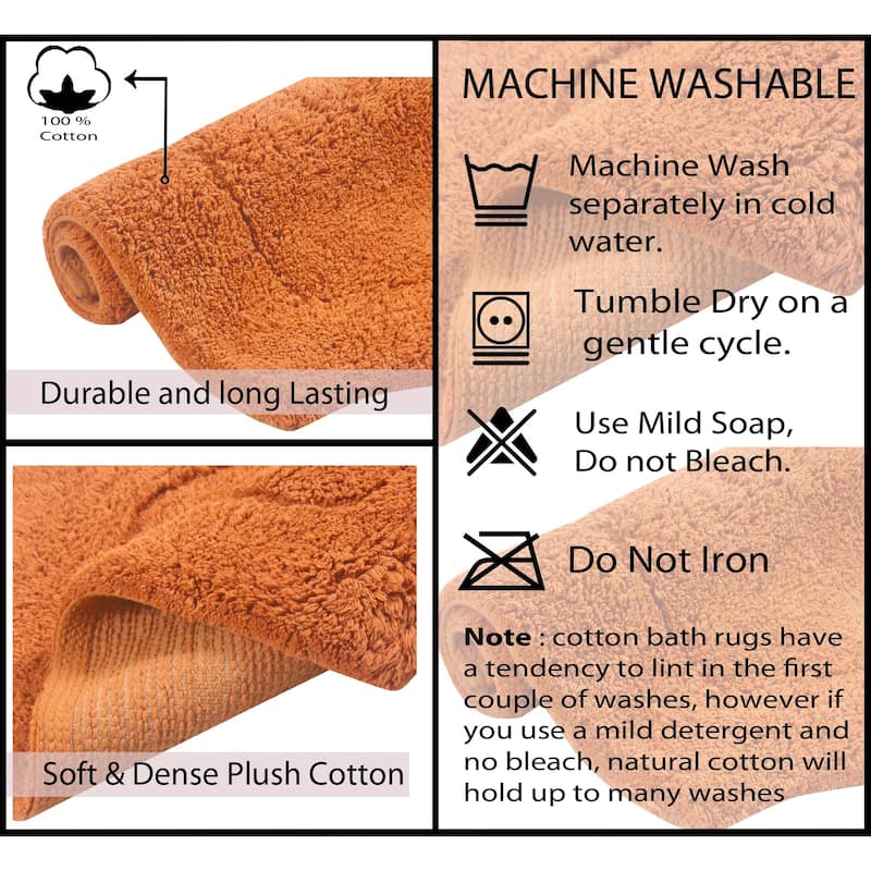 Waterford Collection 100% Cotton Non-Slip Bathroom Rug Set, Machine Washable Bath Rug, 5 Piece Bath Mat Set with Contour
