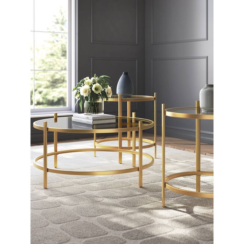 Signature Design by Ashley Pearlox Gold/Clear Table (Set of 3) - 38"W x 38"D x 18"H