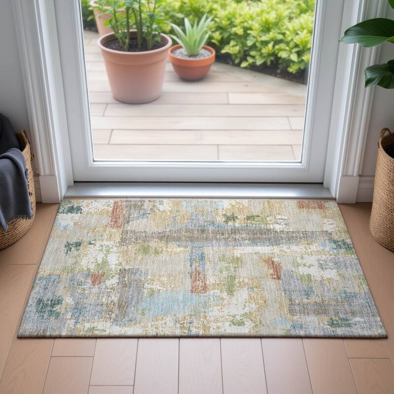 Machine Washable Indoor/Outdoor Casual Contemporary Chantille Rug