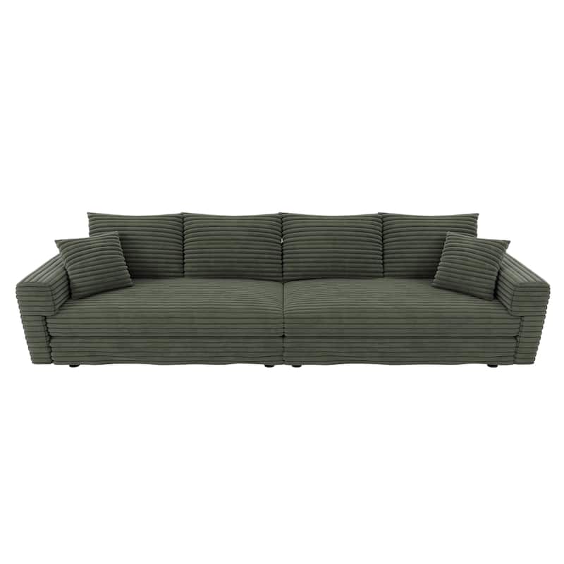 102.4" Corduroy Couch with Ottomans, 4 Seat Convertible Modular Sectional Sofa, Upholstered Couches with Pillows for Living Room