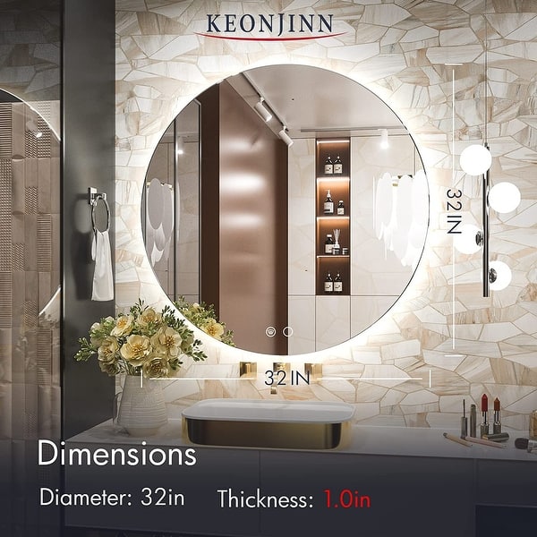 KEONJINN LED Backlit Round Bathroom Vanity Mirror, Wall Mounted Dimmable  Anti-fog - On Sale - Bed Bath & Beyond - 36224742