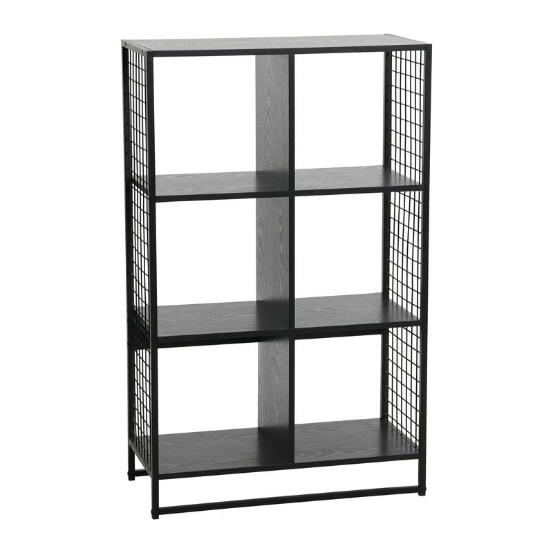 Household Essentials Cube Wall Shelves, 6 Cube Storage Wall Unit with Metal Mesh - Black