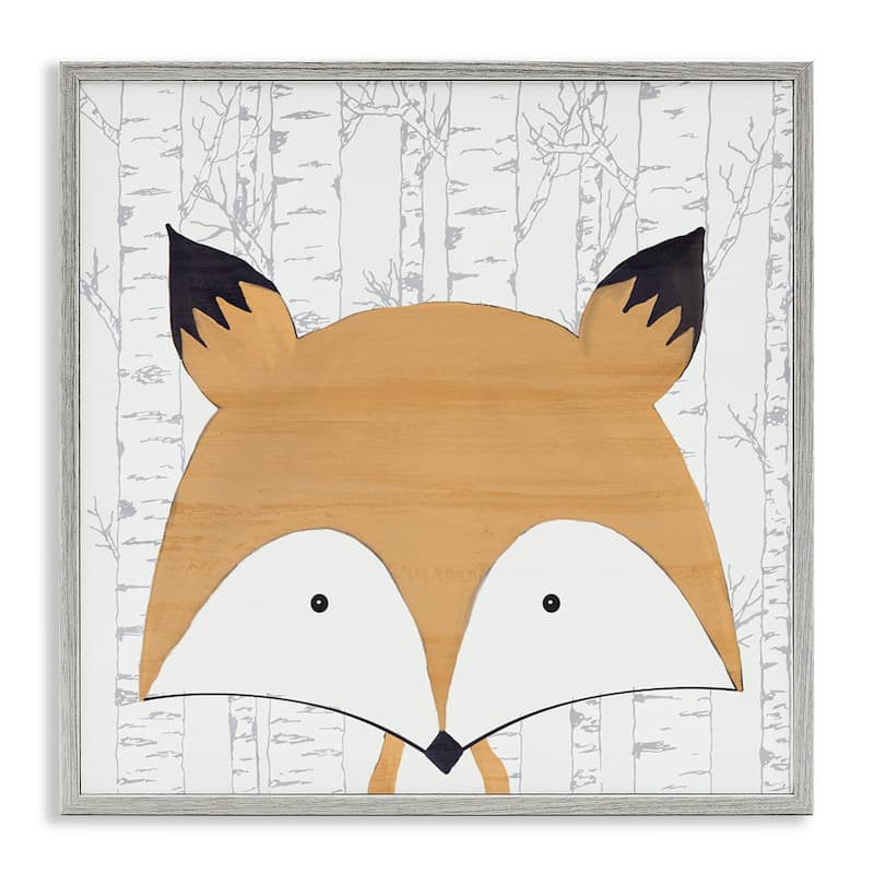 Stupell Whimsical Fox on Birch Framed Giclee Art Design By Kim Allen - 12 x 12 - Grey