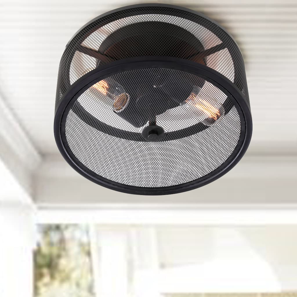 SAFAVIEH Lighting Jayne 2-Light Black Flush Mount - 11.75" x 11.75" x 6.5" - 12Wx12Dx7H