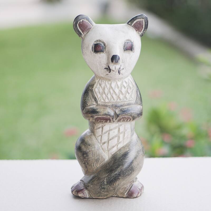 Novica Handmade Pondering Panda Sese Wood Sculpture