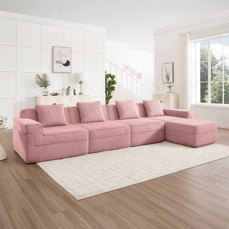 153.5" Modular Sectional Boneless Sofa with Throw Pillows and Ottoman