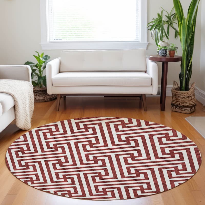 Premium Washable Super Soft Modern Geo Mayfield Rug - Merlot - 8' x 8' - Round