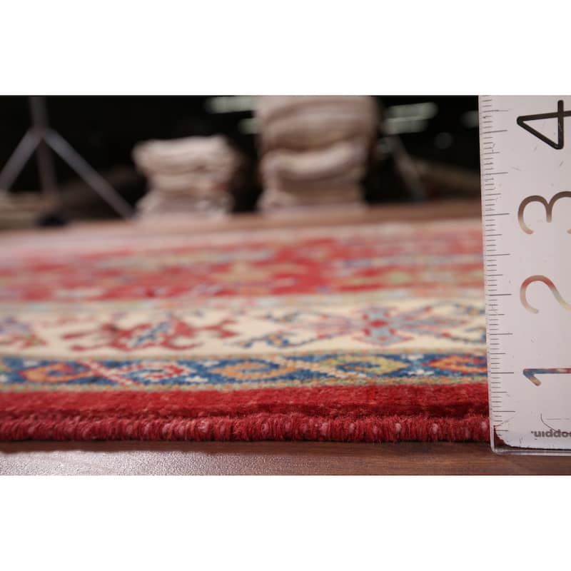 Geometric Kazak Accent Rug Handmade Wool Carpet - 4'0" x 6'2"