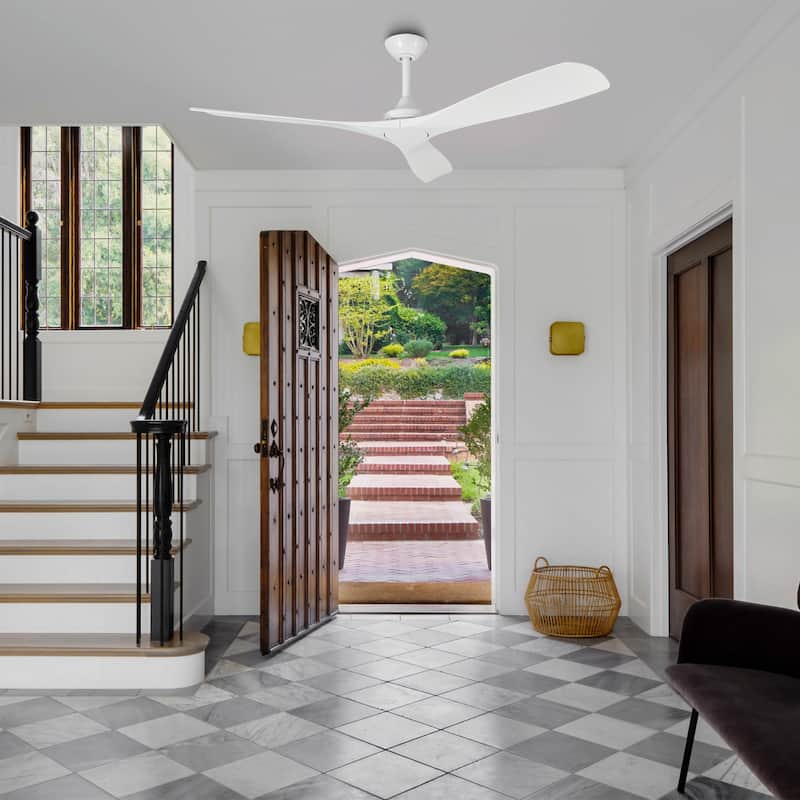 52" White Indoor Outdoor Modern 6-Speed Propeller Ceiling Fan with Remote (No Light)