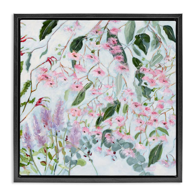Stupell Chic Pink Garden Blossoms Framed Floater Canvas Wall Art Design By Meredith Howse - 18 x 18 - Black