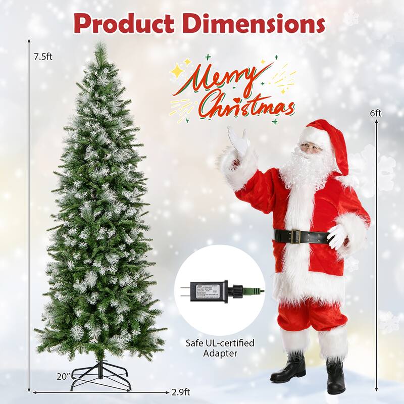 Gymax 7.5/6 FT Artificial Christmas Tree Pre-Lit Hinged Xmas Tree w/