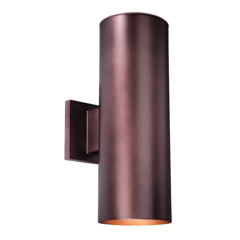 Chiasso Aluminum 2 Light Bronze Cylinder Outdoor Wall Lantern Clear Glass - 5-in W x 14.25-in H x 8-in D - Bronze - 5-in W x 14.25-in H x 8-in D