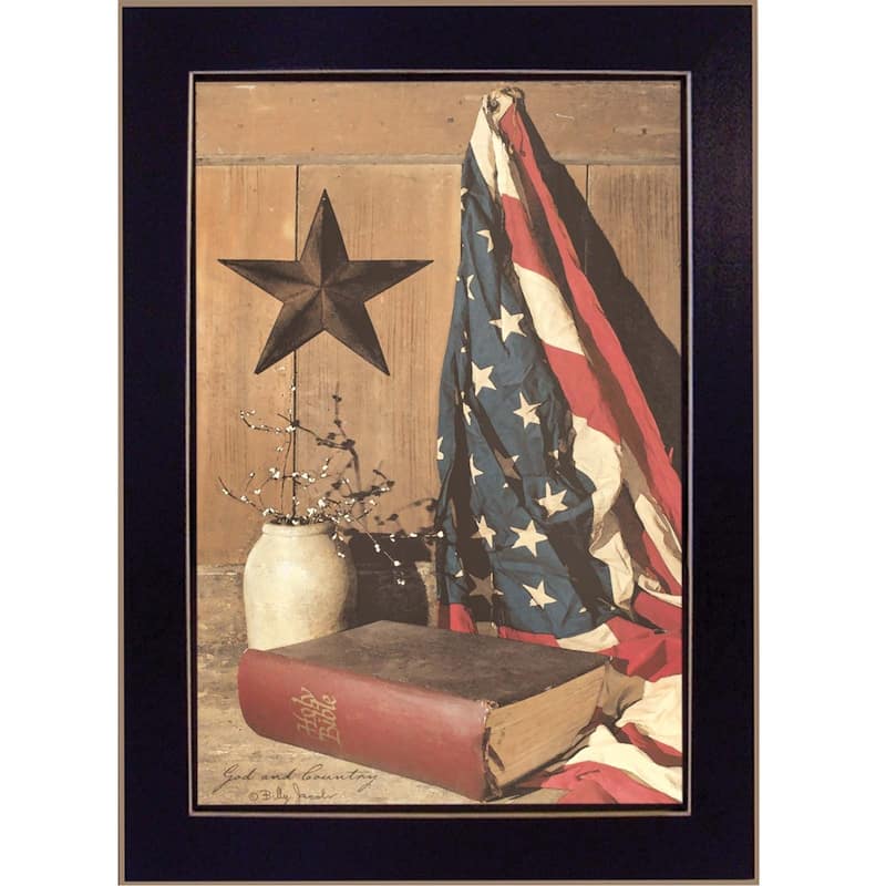 TrendyDecor4U Contemporary "God and Country" Framed Print Wall Art by Billy Jacobs - Multi-Color