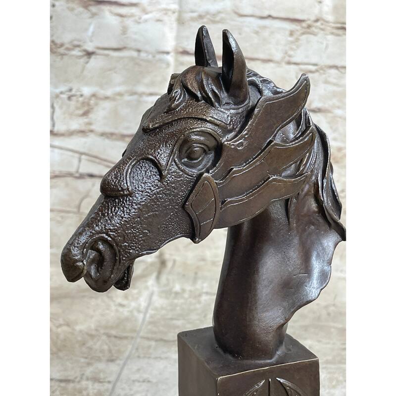 Horse Head Bronze Bust Statue Sculpture Figure Original Art Decor Equestrian 10.5 Inches X 6 Inches