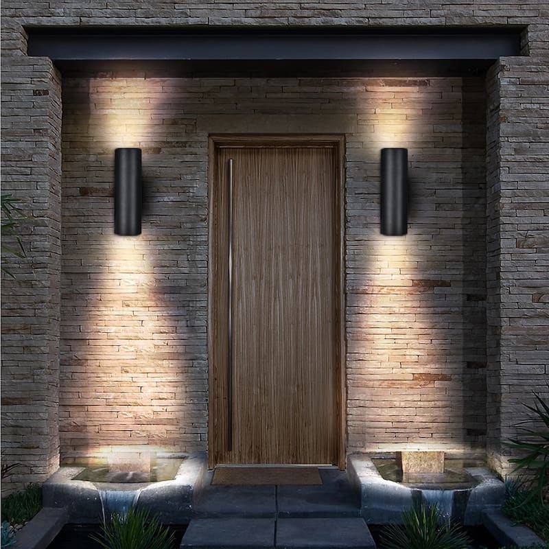 13.4 in. 2-Light Modern Industrial Black Linear Cylinder Waterproof IP54 Outdoor Lantern Wall Sconces