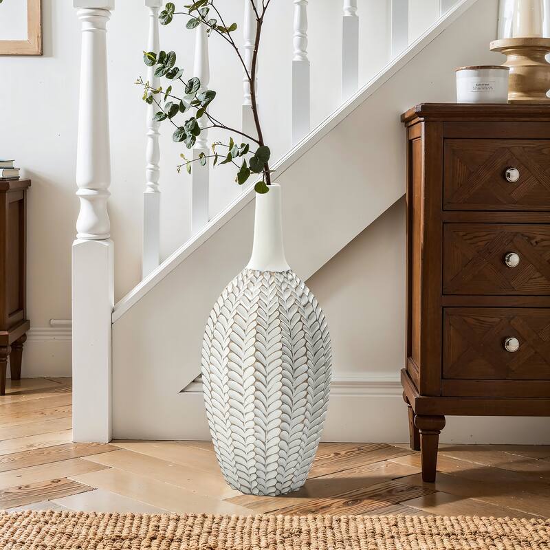 Modern White with Gold Geometric Pattern Polyresin Vase