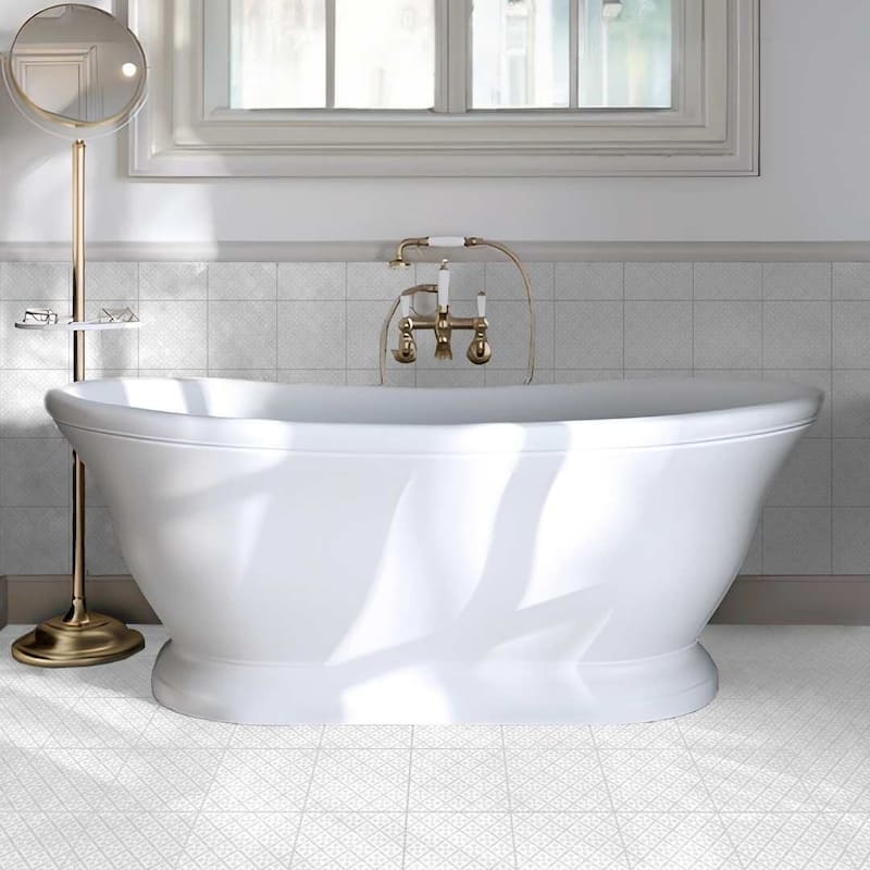 Etiquette 8x8 Satin Porcelain Encaustic Tile - Floor, Wall & Backsplash - Case of 23 (8.6 Sq. ft.) - White
