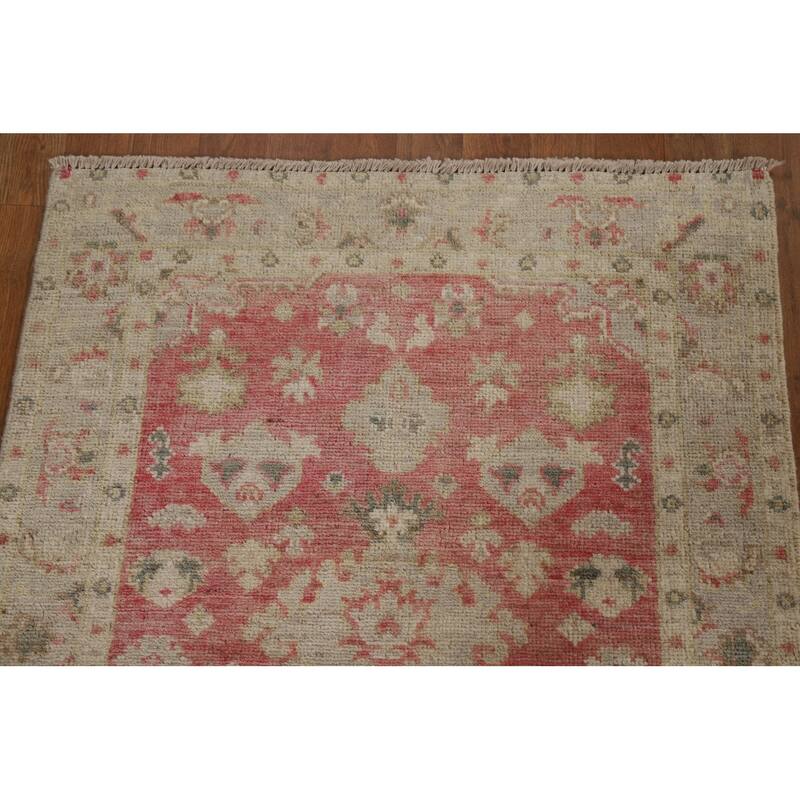 Geometric Oushak Turkish Oriental Rug Wool Hand-knotted Bedroom Carpet - 2'11" x 3'7"