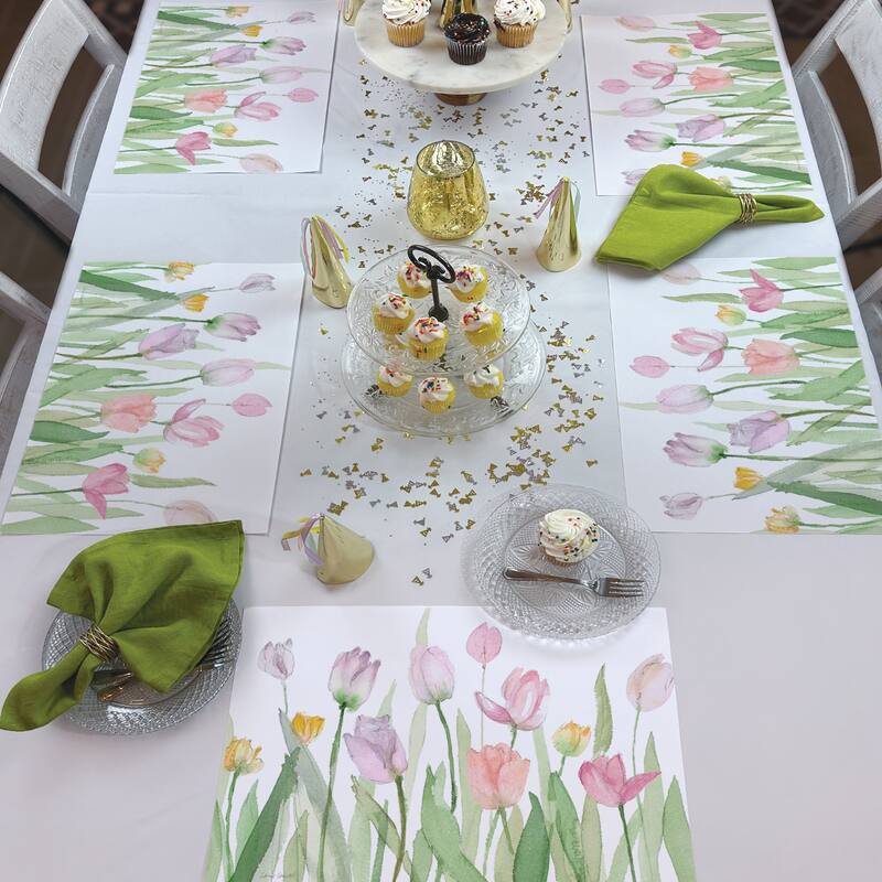 Soft Tulips 24 Sheet Reusable Premium Paper Stock Placemats in Resealable Storage Bag Made in The USA 17" x 11"