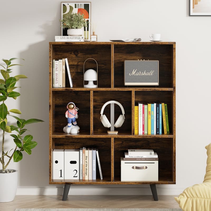 7 Cube Bookshelf, 3 Tier Storage Bookcase with Legs