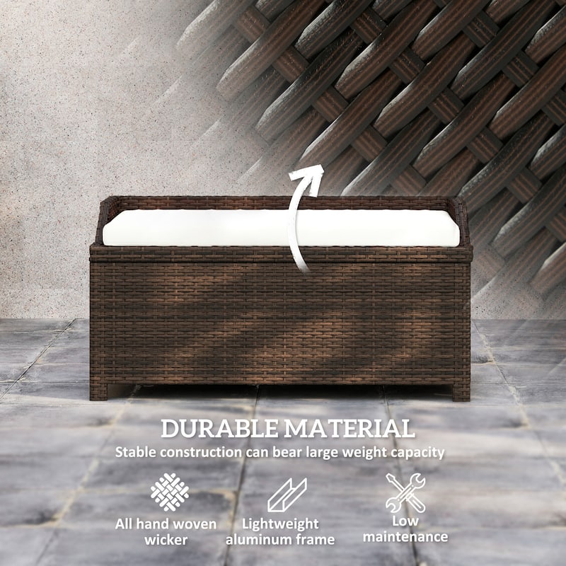 2-in-1 Storage Bench with Plush Cushion, Aluminum Frame & Handles - 40.25" W x 20" D x 20.5" H - Dark-Brown-White