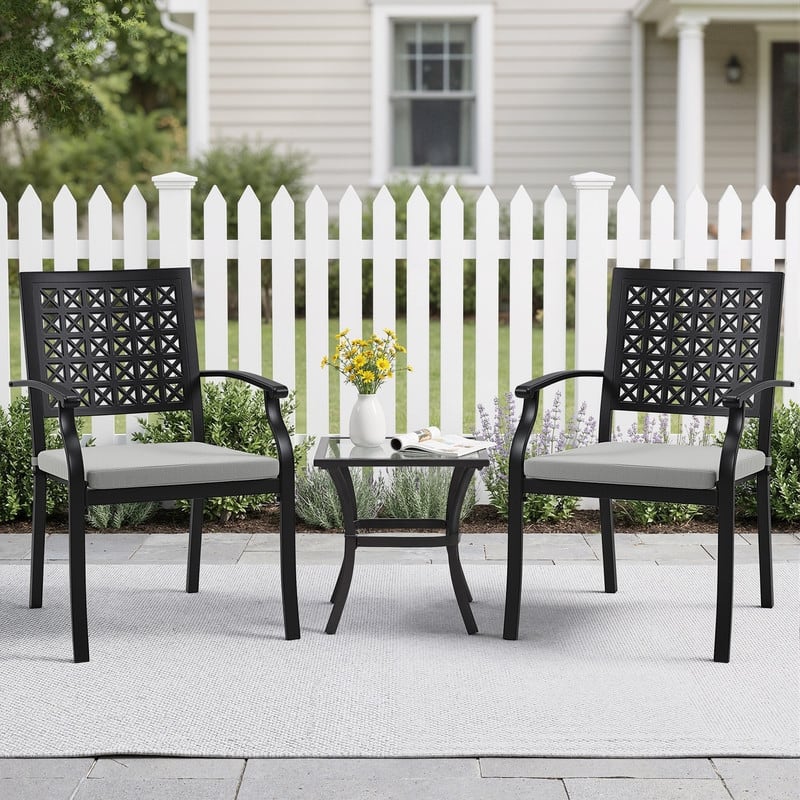 Patio Dining Chairs, Outdoor Metal Chairs with Armrests, Chair Set with Cushions, 2-Piece Set, Suitable for Patios and Gardens