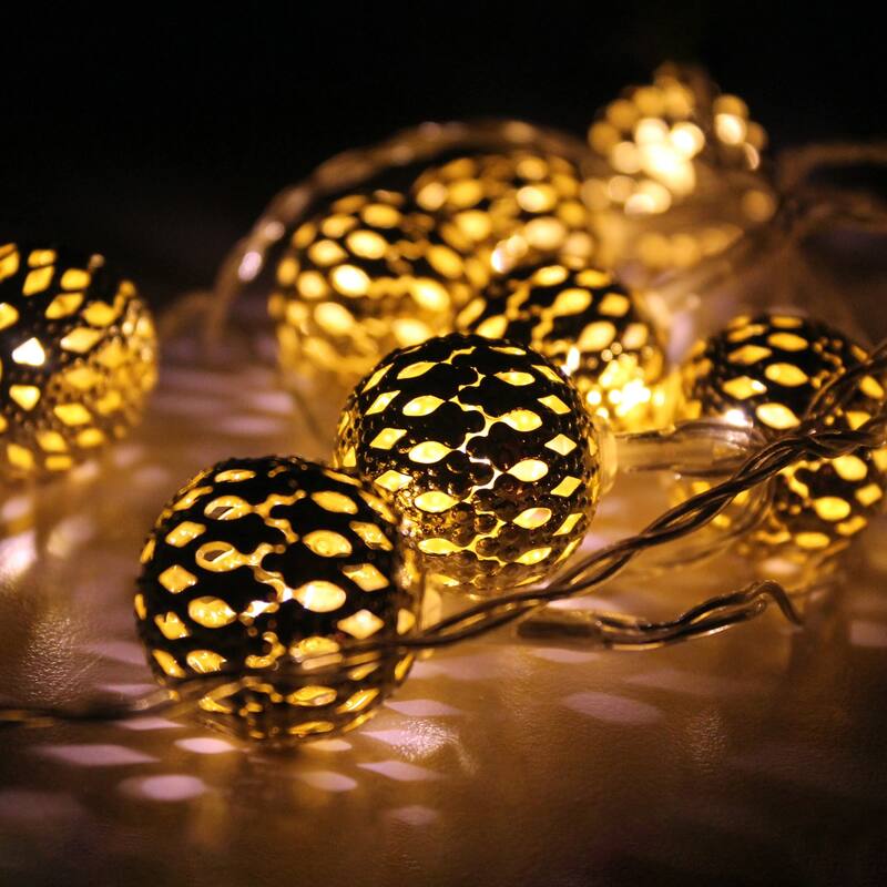 10 B/O LED White Rose Gold Ball Christmas Lights - 6.25 ft Clear Wire