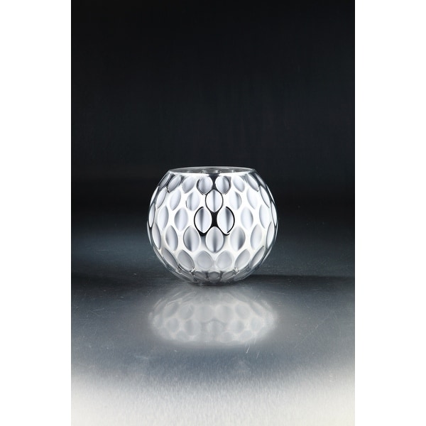 8.5" White and Silver Oval Shape Pattern Glass Tabletop Decor - N/A