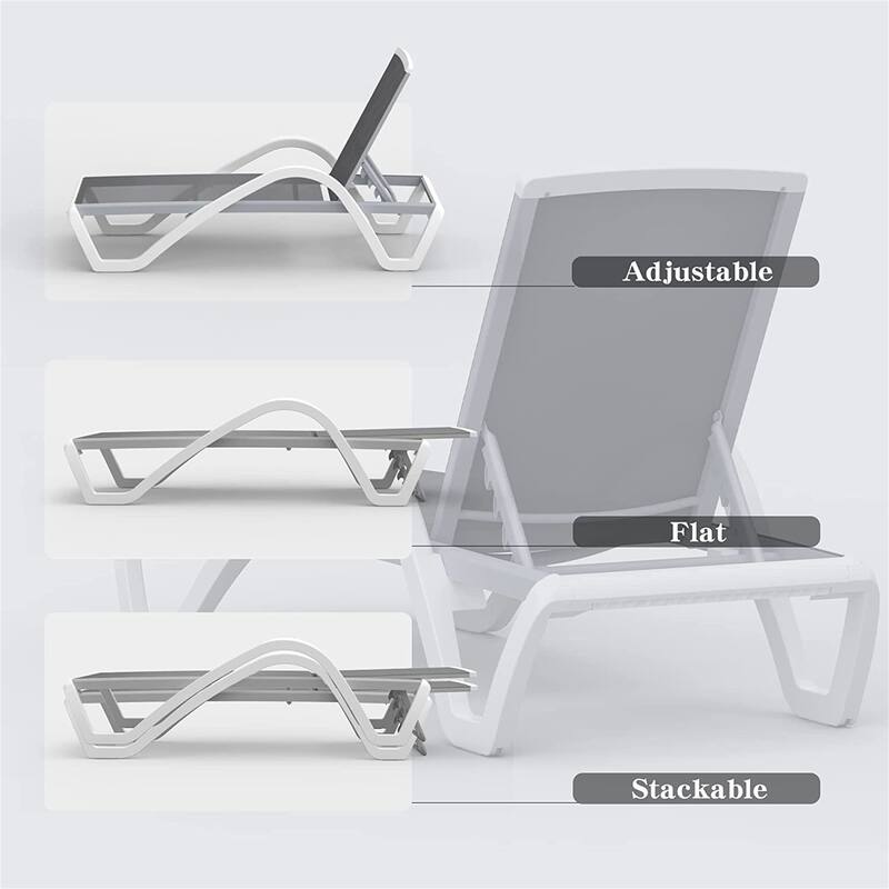 All Weather Outdoor Adjustable Chaise Lounge Set with Wheels and Side Table for Lawn Poolside Beach