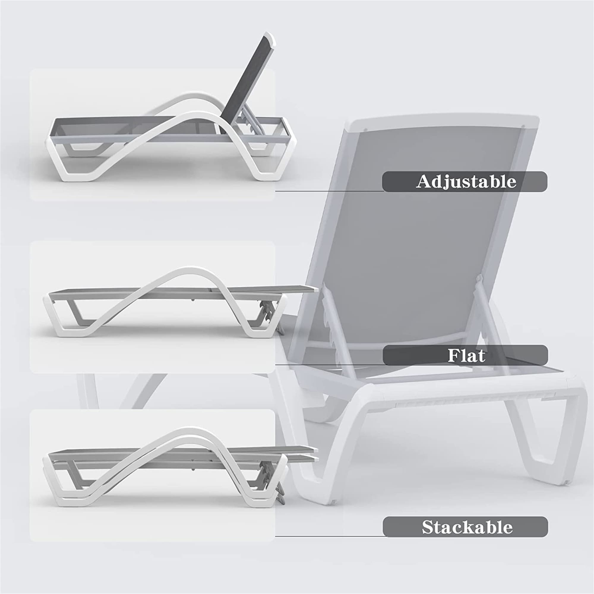 Patio Chaise Lounge Adjustable Aluminum Pool Lounge Chairs with Arm All Weather Pool Chairs for Outside