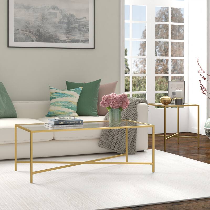 Henley 48" Wide Rectangular Coffee Table with Glass Top