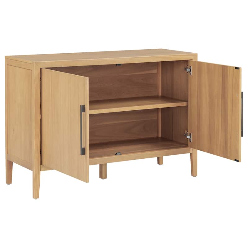 47.25"Sideboard with Pine Veneer and 2 Doors, Retro Buffet with Adjustable Feet, Wooden Storage Cabinet with Metal Handles
