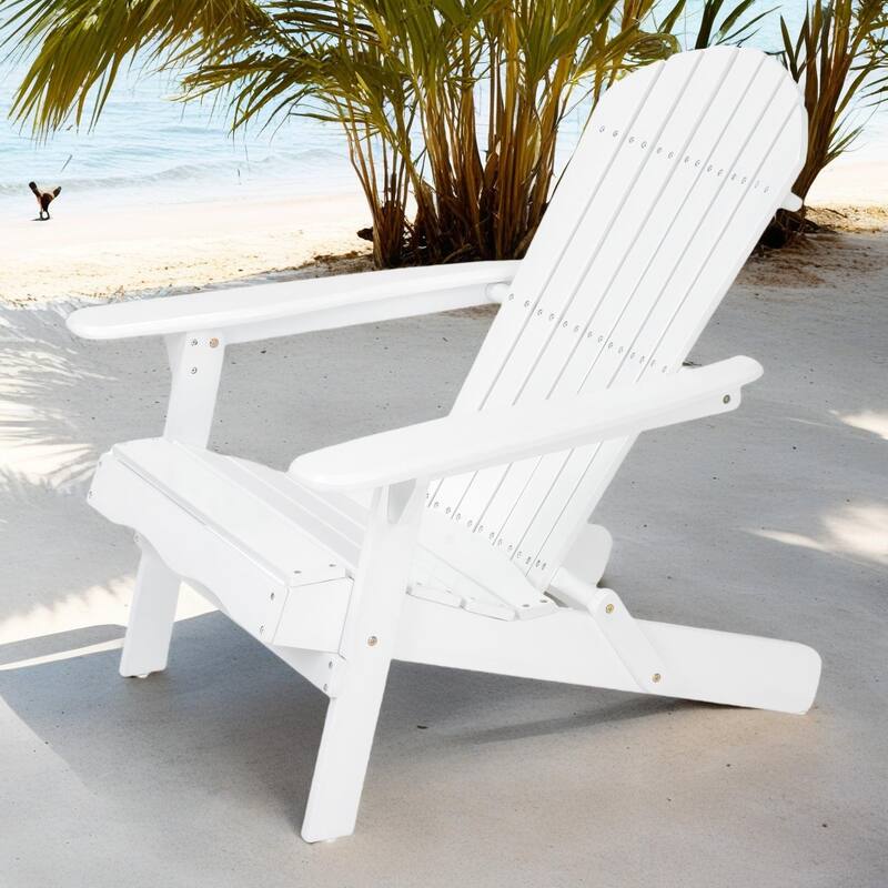 Rustic Outdoor Acacia Wood Foldable Adirondack Chairs - White