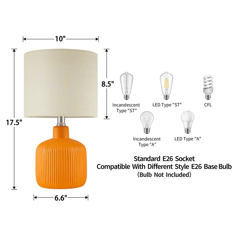 KAWOTI Fluted Ceramic Table Lamp (H18.25" x W10" x D10")