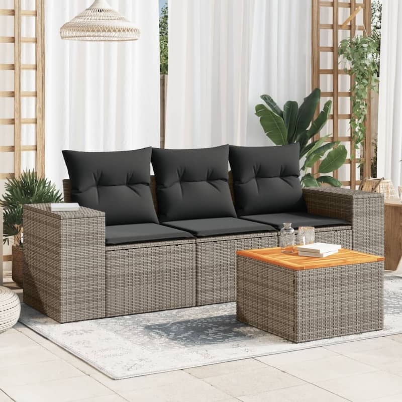 vidaXL Patio Sofa Set with Cushions Outdoor Furniture 4 Piece Poly Rattan - 21.7 x 21.7 x 14.6 - Gray 4 Piece Set