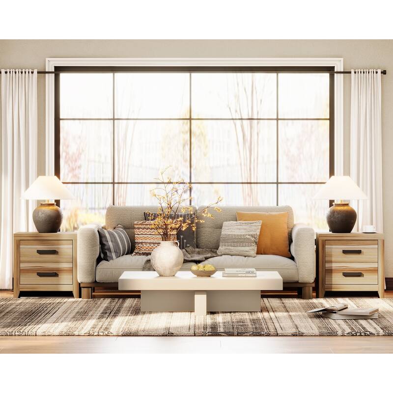 WAMPAT Farmhouse End Table with 2 Storage Drawers - Rustic Brown Accent Table for Bedroom & Living Room