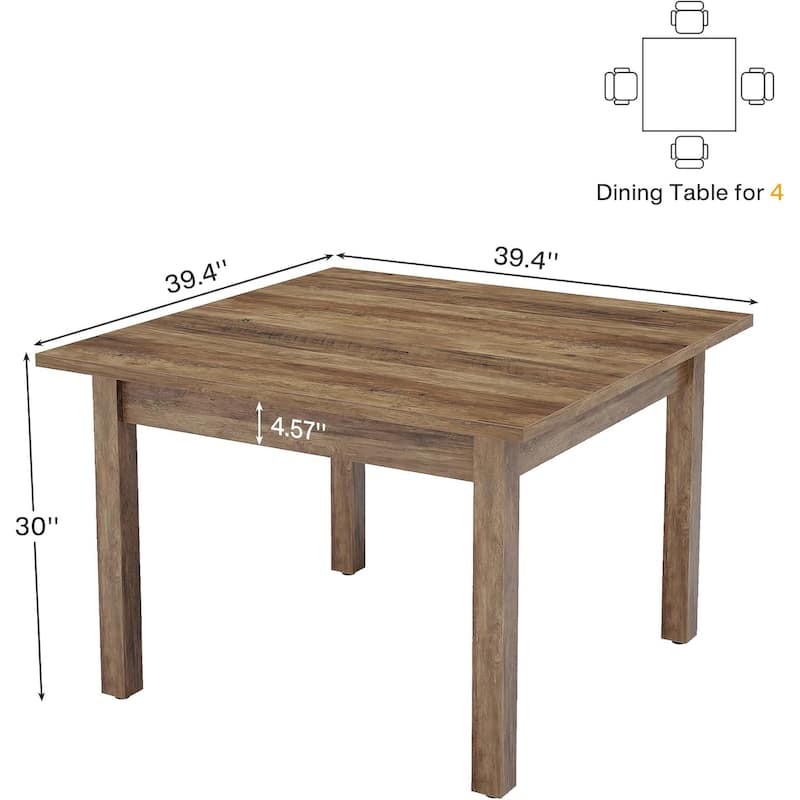 Modern Minimalist Wood 4-Person Square Kitchen/Dining Table with Solid Wood Legs for Home Kitchen/Living/Dining Room