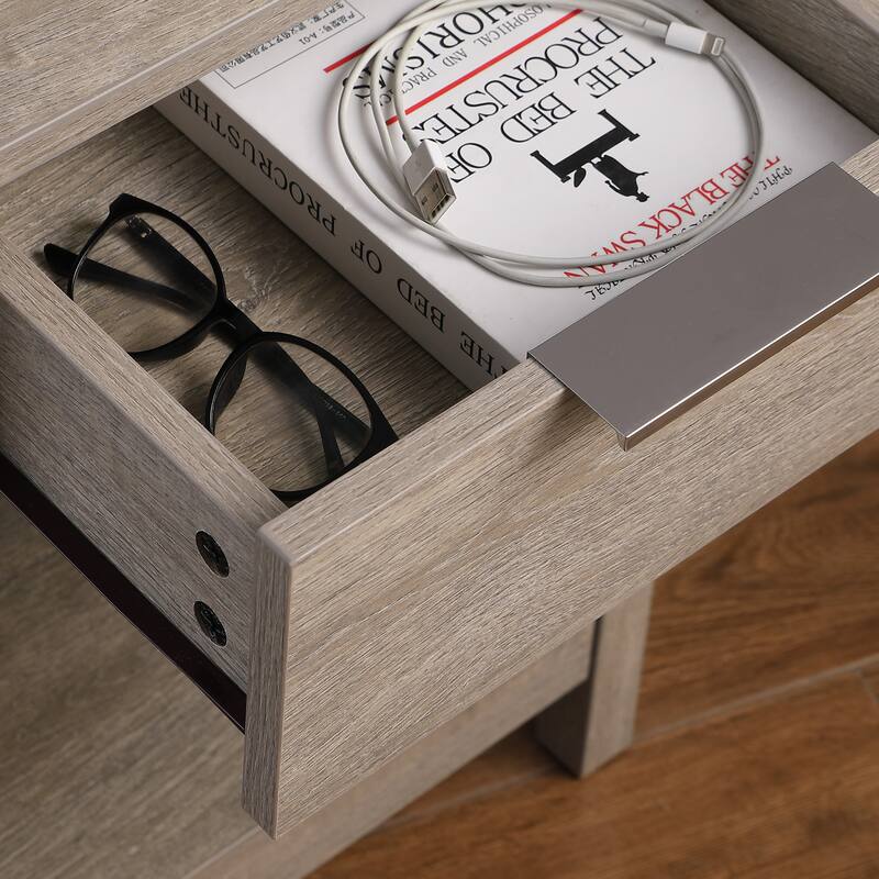 Nightstand with Drawer,End Table With Drawer and Open Shelf,Easy Assemble,Sturdy Side Frames,Metal Handle