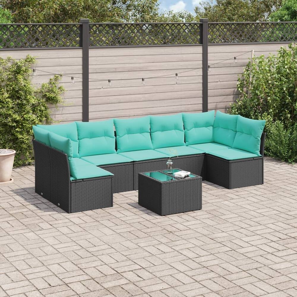 vidaXL 7/8 Piece Patio Sofa Set with Cushions Black/Brown/Gray Poly Rattan - 24.4 x 24.4 x 27.2