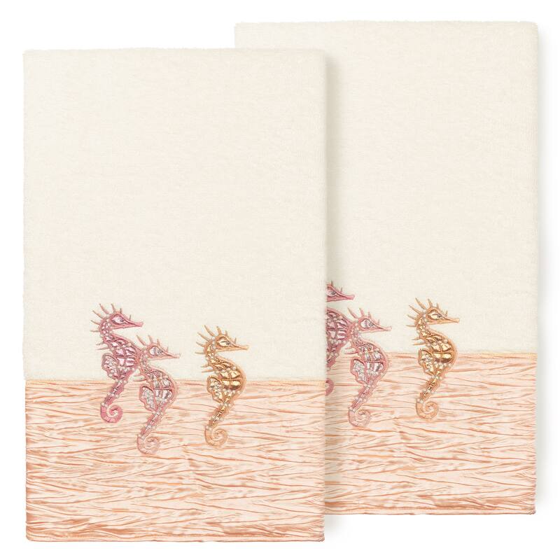 Authentic Hotel and Spa 100% Turkish Cotton Sofia 2PC Embellished Bath Towel Set - Cream
