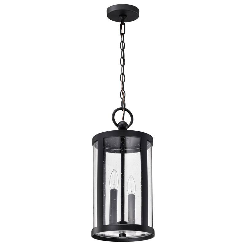Broadstone 2 Light Hanging Lantern Matte Black with Clear Seeded Glass - Matte Black