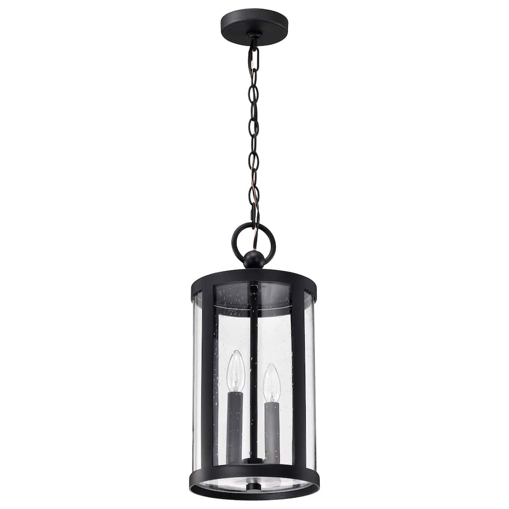Broadstone 2 Light Hanging Lantern Matte Black with Clear Seeded Glass