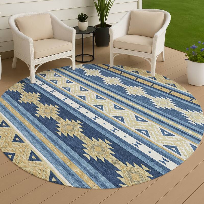 Machine Washable Indoor/ Outdoor Global Heston Chantille Rug - Navy - 8' x 8'