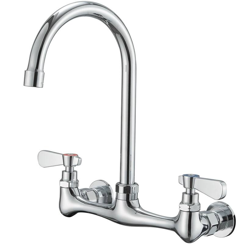 Wall Mount Kitchen Faucet 8 Inch Center Commercial Double Handle Kitchen Sink Faucet Polished Chrome Laundry Restaurant Bar Tap