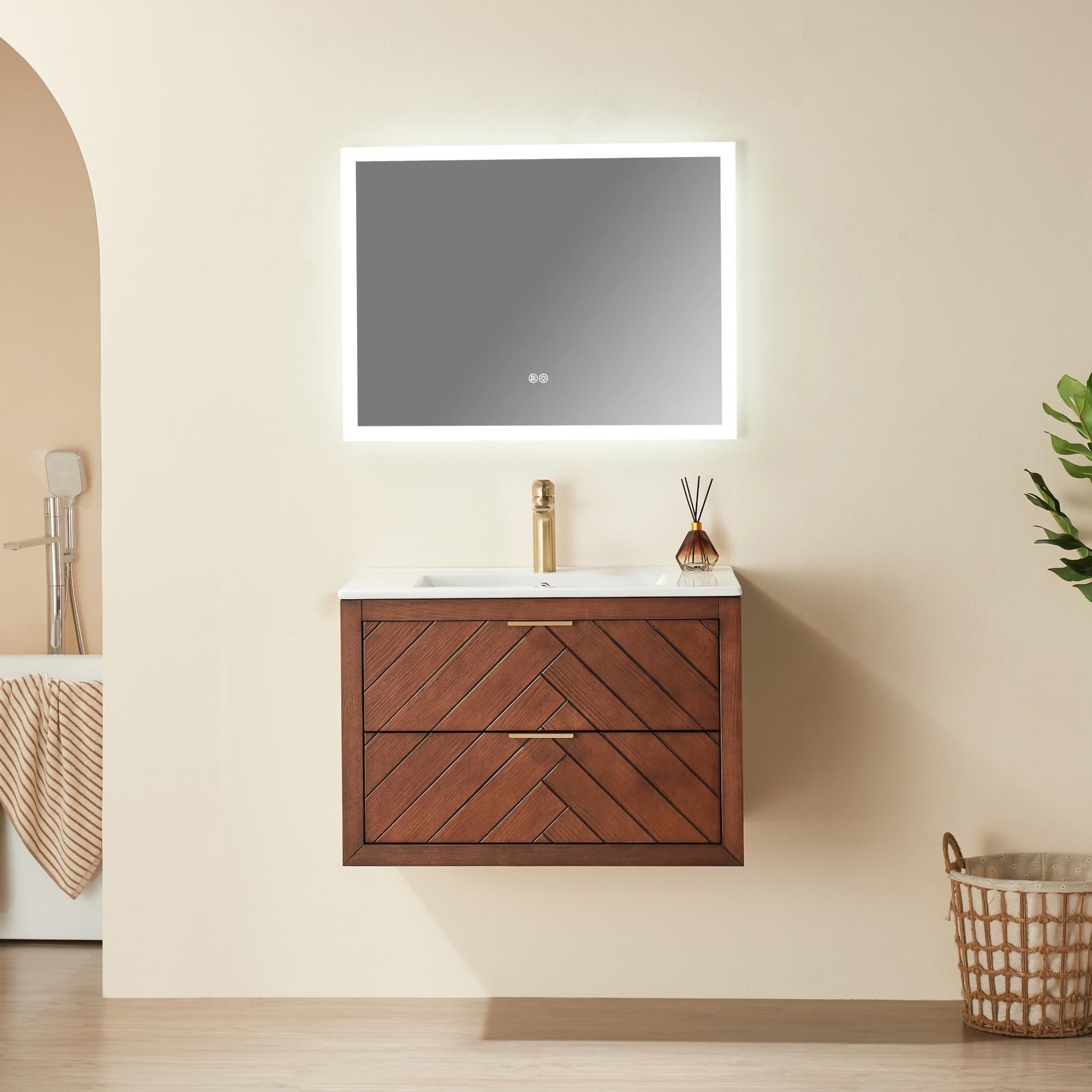 30" Wall Mounted & Floating Single Vanity with Ceramic Sink